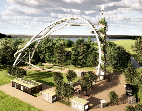 Blick auf den neuen Aussichts- und Eventbogen Skyloop in Mardorf